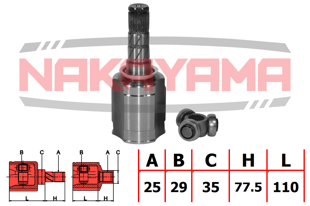 Шрус внутр. к-кт subaru legacy B13 03-09 (25x29x187.5x35) Nakayama NJ7177NY