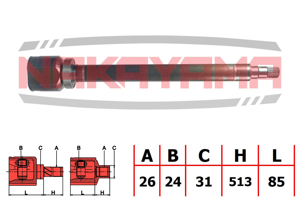 Шрус внутр. к-кт volvo S60 i 02-09, V70 II 00-08 (26x24x598x31) - Nakayama NJ7257NY
