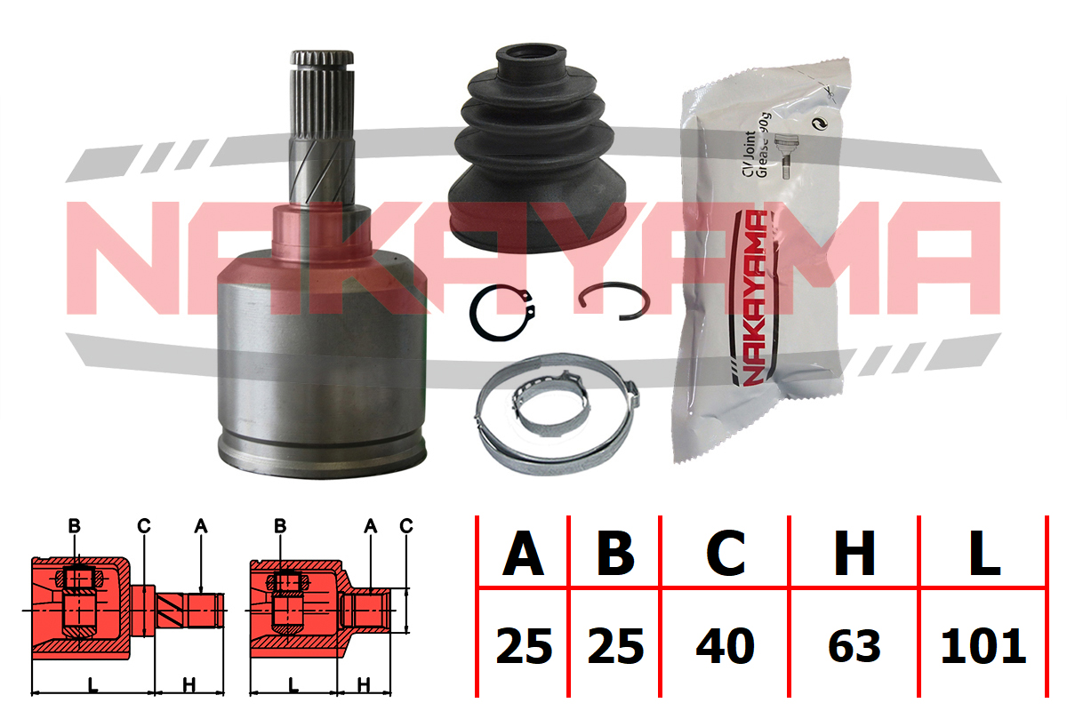Шрус внутр. к-кт nissan primera P10 90-96 (25x25x164x40) | перед лев | - Nakayama NJ7738NY