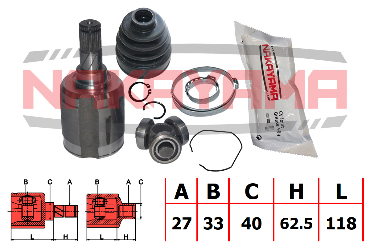 Шрус внутр. к-кт nissan qashqai j10f 06- (27x33x180.5x40) - Nakayama NJ7754NY