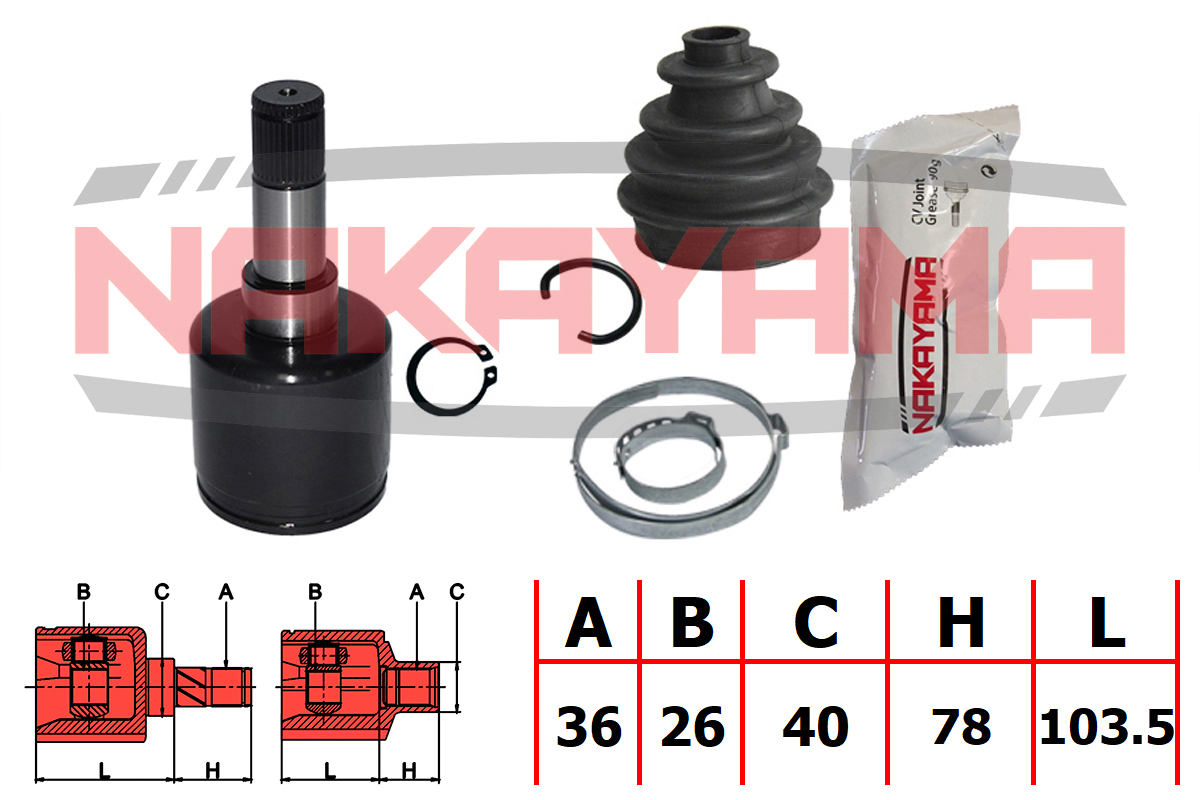 Шрус внутр. к-кт ford transit FY 00-06 (36x26x181.5x40) - Nakayama NJ7786NY