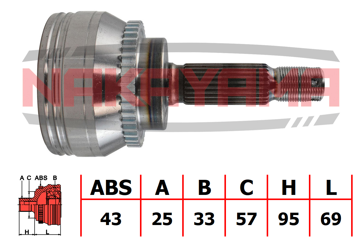 Шрус внешн. к-кт mitsubishi galant dj1a/dj3a/dj5a 06- (25x33x164x57 AB - Nakayama NJ791NY