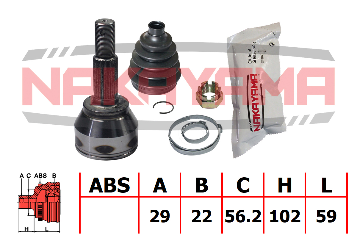 Шрус внешн. к-кт nissan juke F15 10- (29x22x161x56.2) - Nakayama NJ803NY