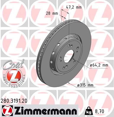 Диск торм honda cr-v IV 12- ПЕР coat 315x28 (ЦО 64,2) - Zimmermann 280319120