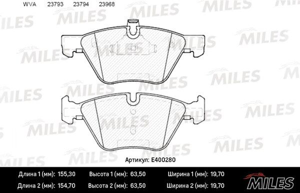 Колодки тормозные BMW e90/e60 1.8-3.0 03- передние - Miles E400280