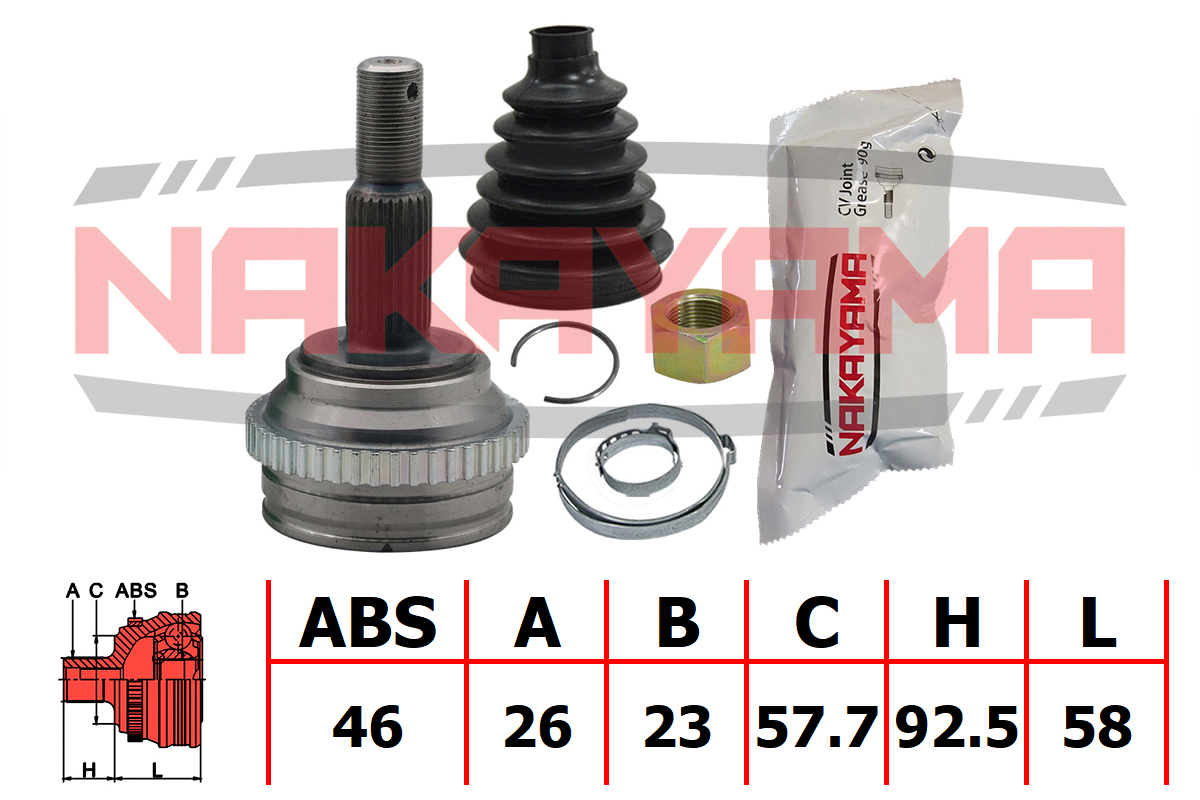 Шрус внешн. к-кт Chrysler Neon 00-05, PT Cruiser 01-04, Dodge Neon 00-05 - (26x23x150.5x57.7 abs:46) - Nakayama NJ1029NY
