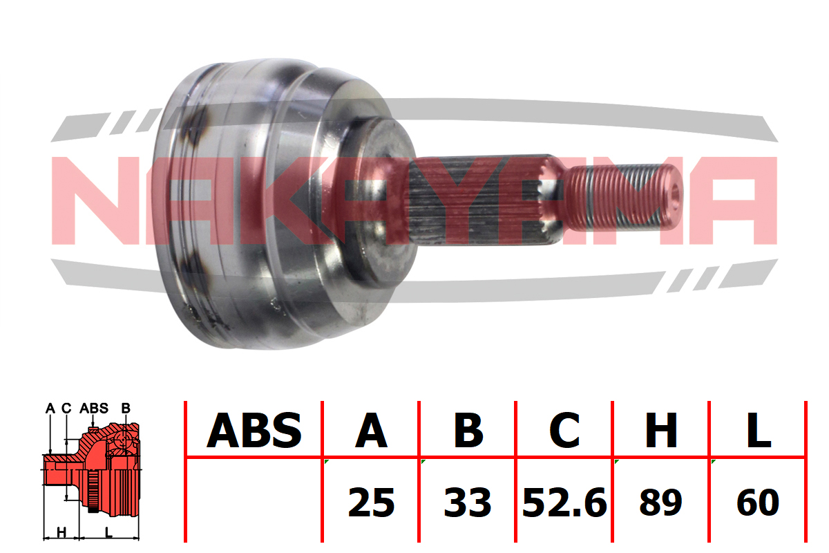 Шрус внешн. к-кт dacia duster 10-, renault megane III 08- (25x33x149x52.6), nakayama, nj1696ny | перед | - Nakayama NJ1696NY