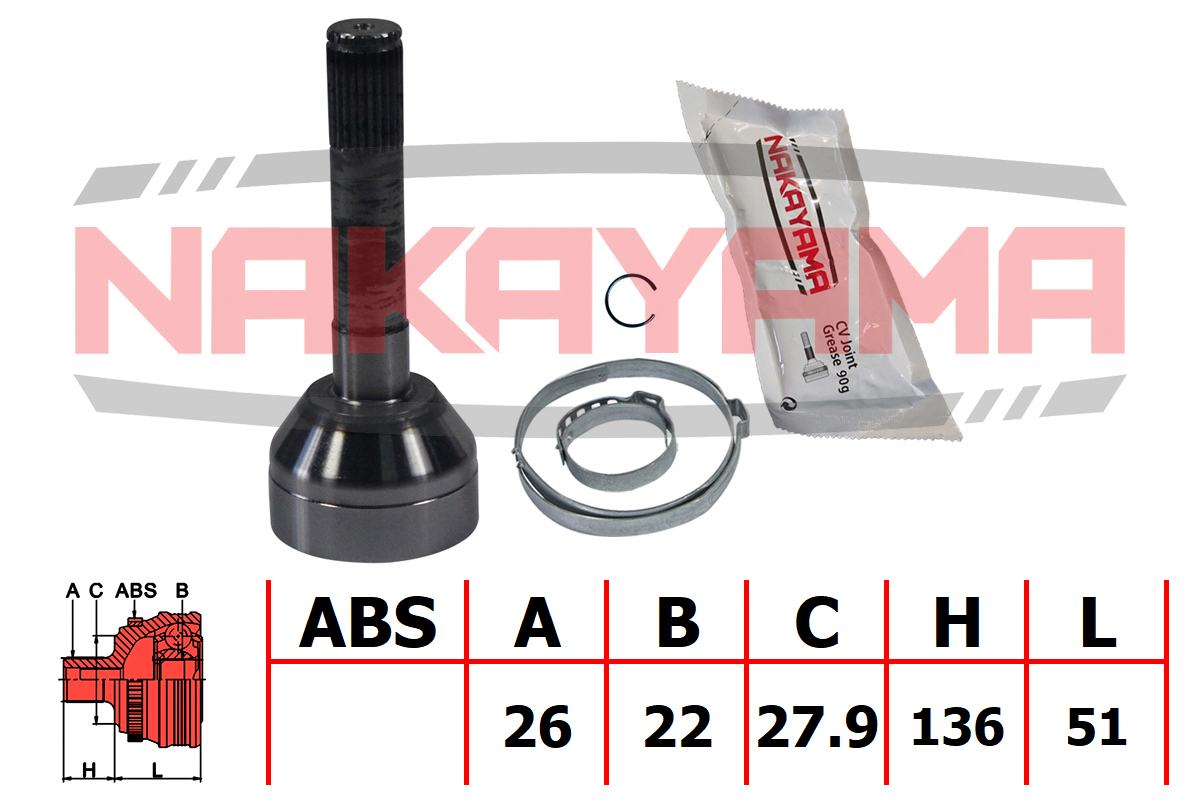 Шрус внешн. к-кт suzuki: samurai 88-, SJ 413 84-90 (26x22x187x47) - Nakayama NJ1753NY