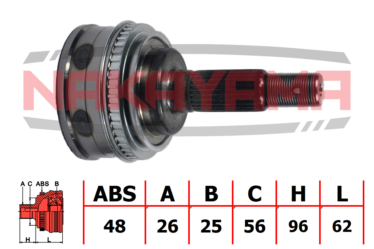 Шрус внешн. к-кт toyota carina e (t190) 92-97, Celica -99 (26x25x158x56 abs:48) - Nakayama NJ1793NY