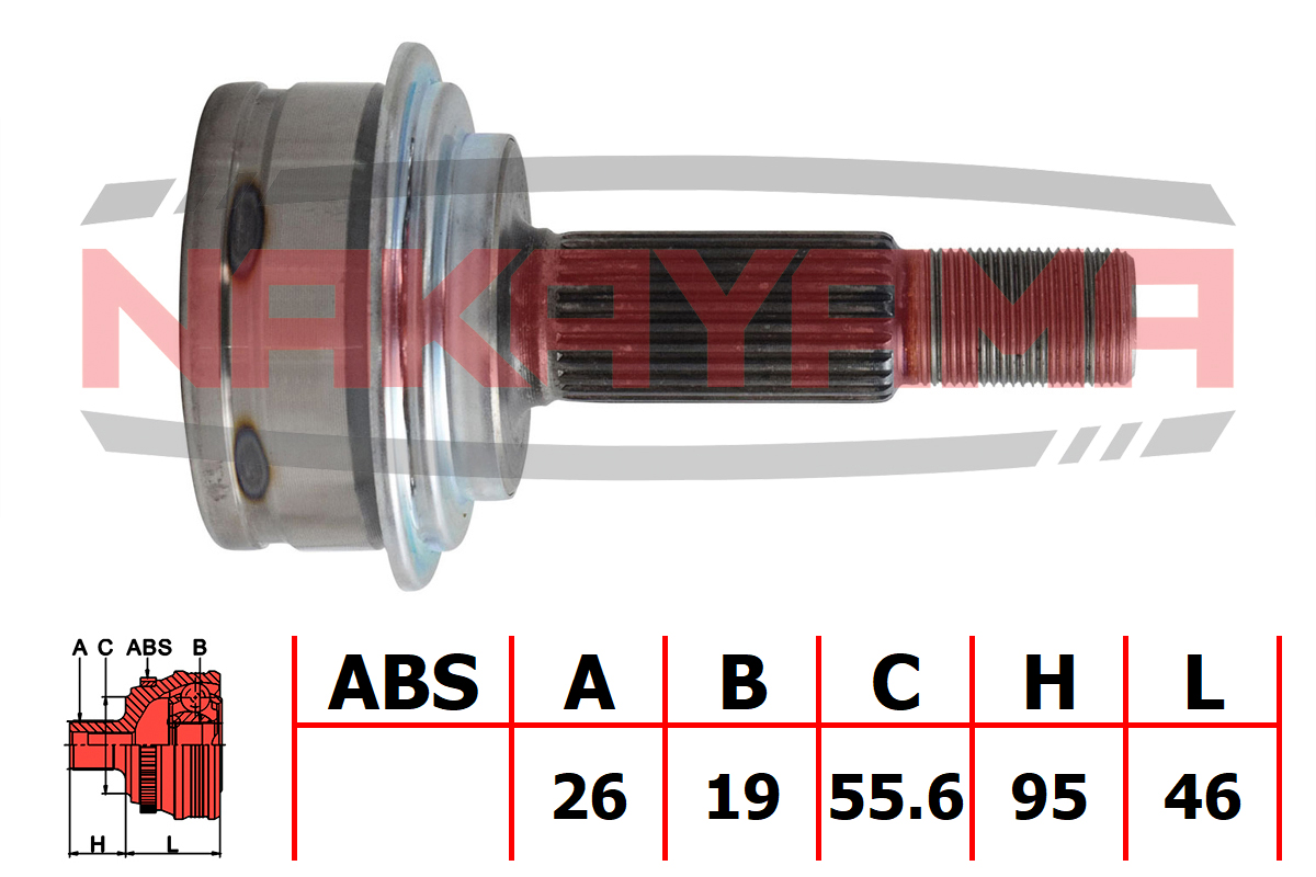 Шрус внешн. к-кт toyota Yaris II (p90) 05-11 (26x19x141x55.6) - Nakayama NJ1875NY