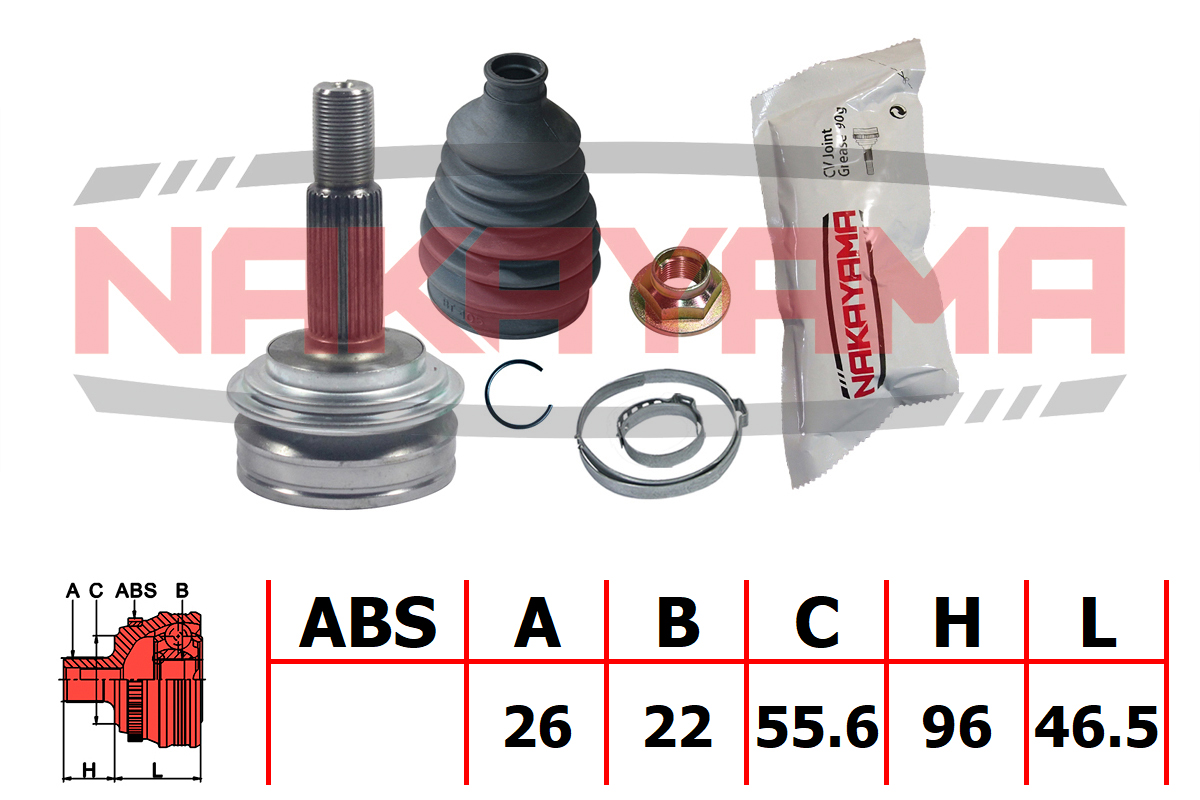 Шрус внешн. к-кт toyota yaris ksp90/nlp90/nsp90/scp90/ncp90/zsp90 05-11 (26x22x142.5x55.6) Nakayama NJ2073NY