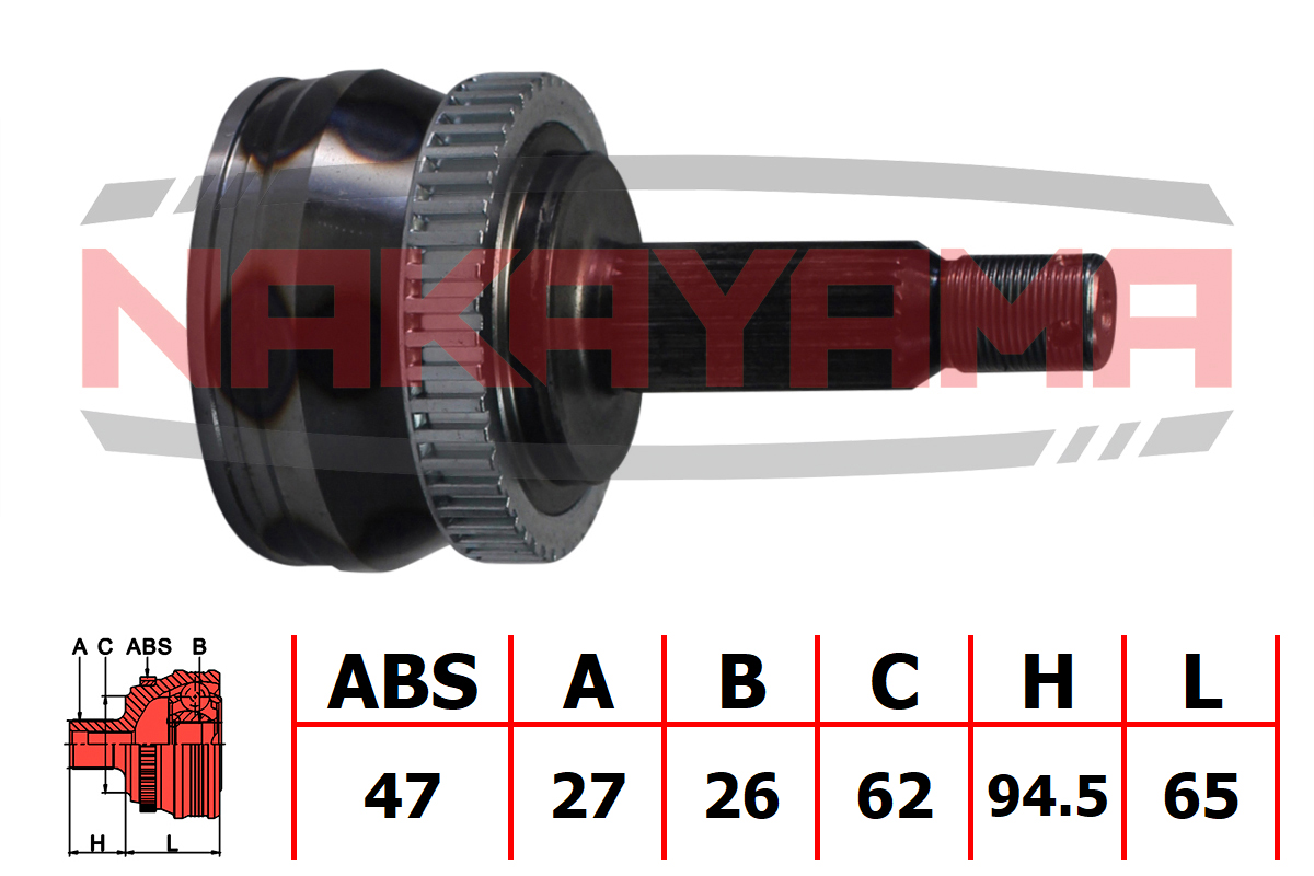 Шрус внешн. к-кт правый hyundai sonata (nf) 2.0crdi 06-09 (27x26x159.5x62 abs:47) - Nakayama NJ343NY