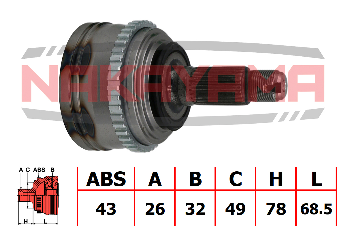 Шрус внешн. к-кт rover 200 95-00, 25 99 - (26x32x146.5x49 abs:43) - Nakayama NJ589NY