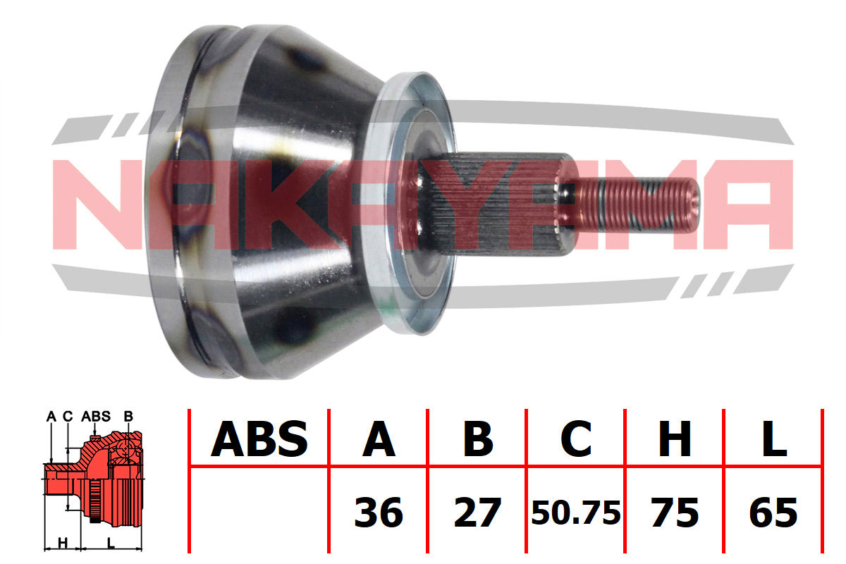 Шрус внешн. к-кт seat cordoba, ibiza 1.9tdi 02-, VW polo 1.9tdi 03- (36x27x140x50.75) - Nakayama NJ600NY