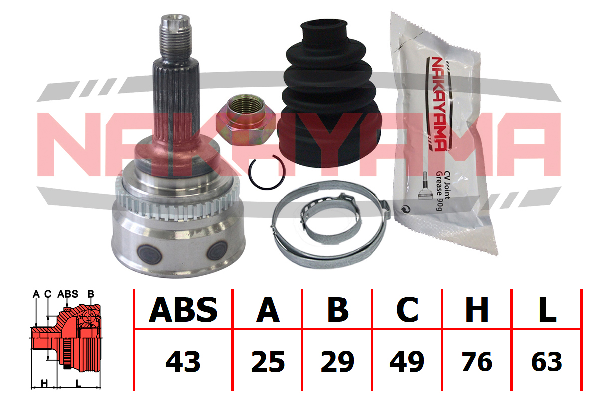 Шрус внешн. к-кт subaru justy, ignis 1.3i/ddis 03- (25x29x139x49 abs:43) - Nakayama NJ630NY