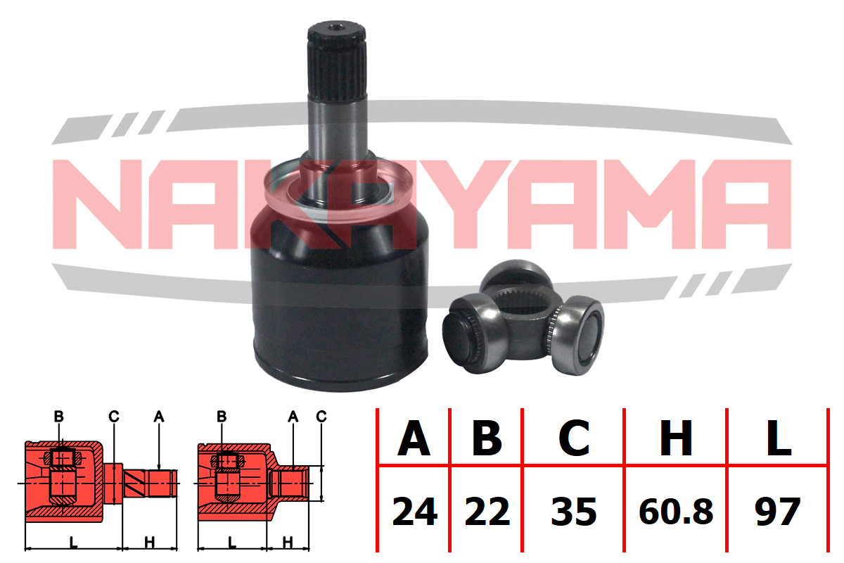 Шрус внутр. к-кт lada samara (2108, 2109) 88-, lada 110 95- (24x22x157.8x35) - Nakayama NJ7038NY