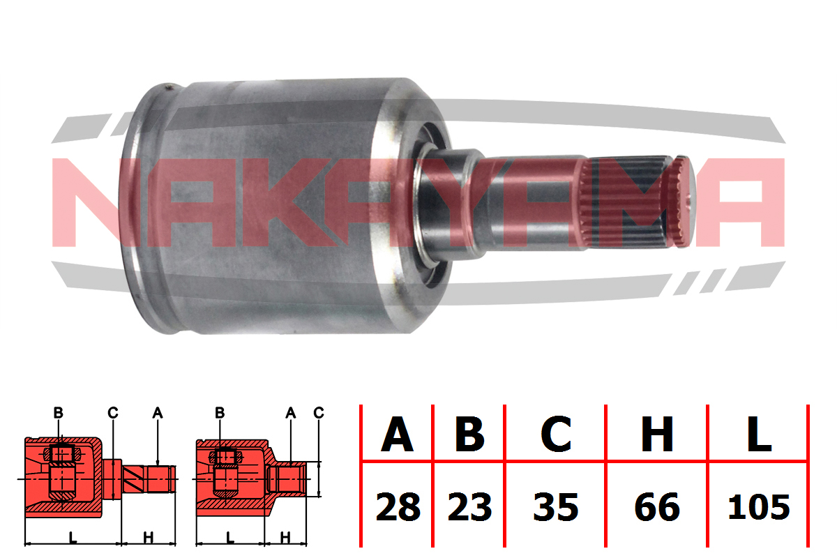Шрус внутр. к-кт левый mazda 626 1.8i 16v, 2.0i 16v, 2.0d 91-, xedos 6/9 2.0i 92- (28x23x171x35) Nakayama NJ7047NY