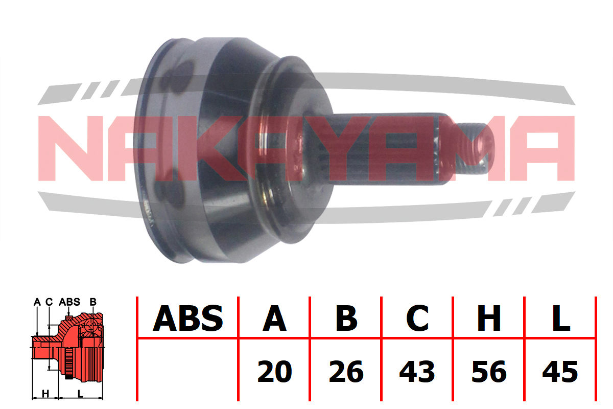 Шрус внешн. к-кт audi A2 (8z0) 01-, VW lupo (6x1, 6e1) 99-05 (20x26x101x43) - Nakayama NJ724NY