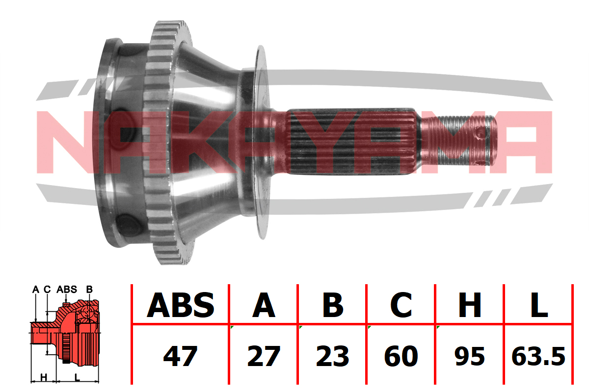 Шрус внешн. к-кт левый hyundai sonata iii, IV 98-05 (27x23x158.5x60 abs:47) Nakayama NJ769NY