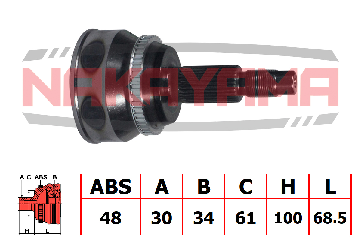 Шрус внешн. к-кт toyota highlander 00-07, harrier 03-12, lexus 350/rx330 gsu30 03-09 (30x34x168.5x61 - Nakayama NJ929NY
