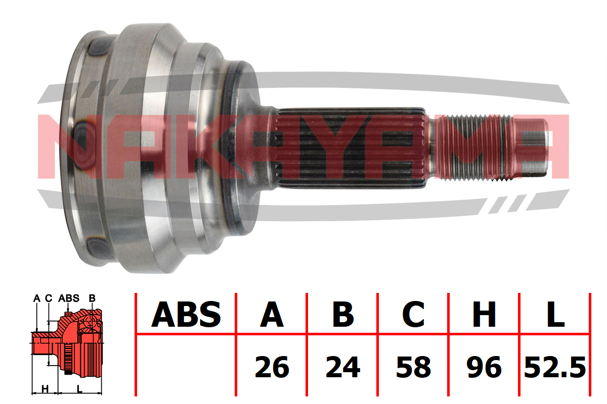 Шрус внешн. к-кт toyota corolla 1.8 vvtl-i TS 01-07, prius 1.5 03-09, prius 1.5 hybrid 00-04 (26x24x - Nakayama NJ942NY