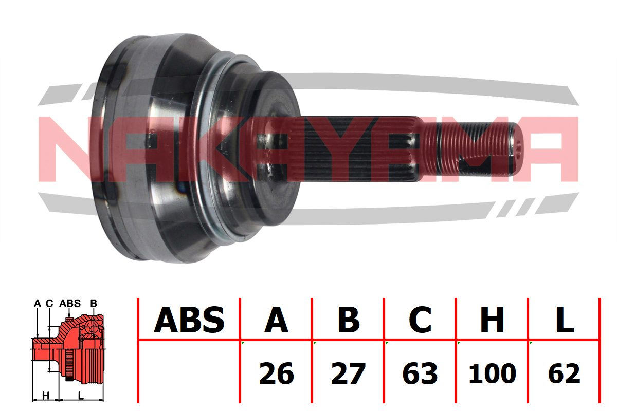 Шрус внешн. к-кт toyota RAV 4 II (a20) 2.0 d-4d 4WD [1cd-ftv] 116 HP 01-05 (26x27x162x63) - Nakayama NJ943NY