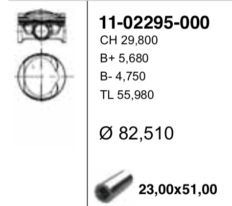 Поршень ДВС без колец audi a3/a4 1.8tfsi 16V cdha =82.5 1.2x1.2x2 std 08> - YENMAK 1102295000
