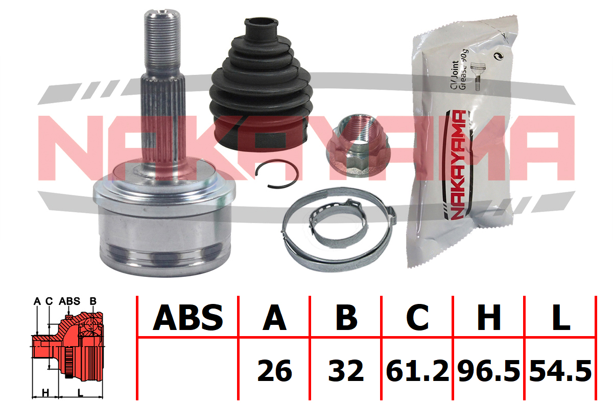 Шрус внешн. к-кт toyota auris II (e180) 1.8 hybrid  (2zr-fxe 73 KW) 12- (26x32x151x61.2) - Nakayama NJ2100NY