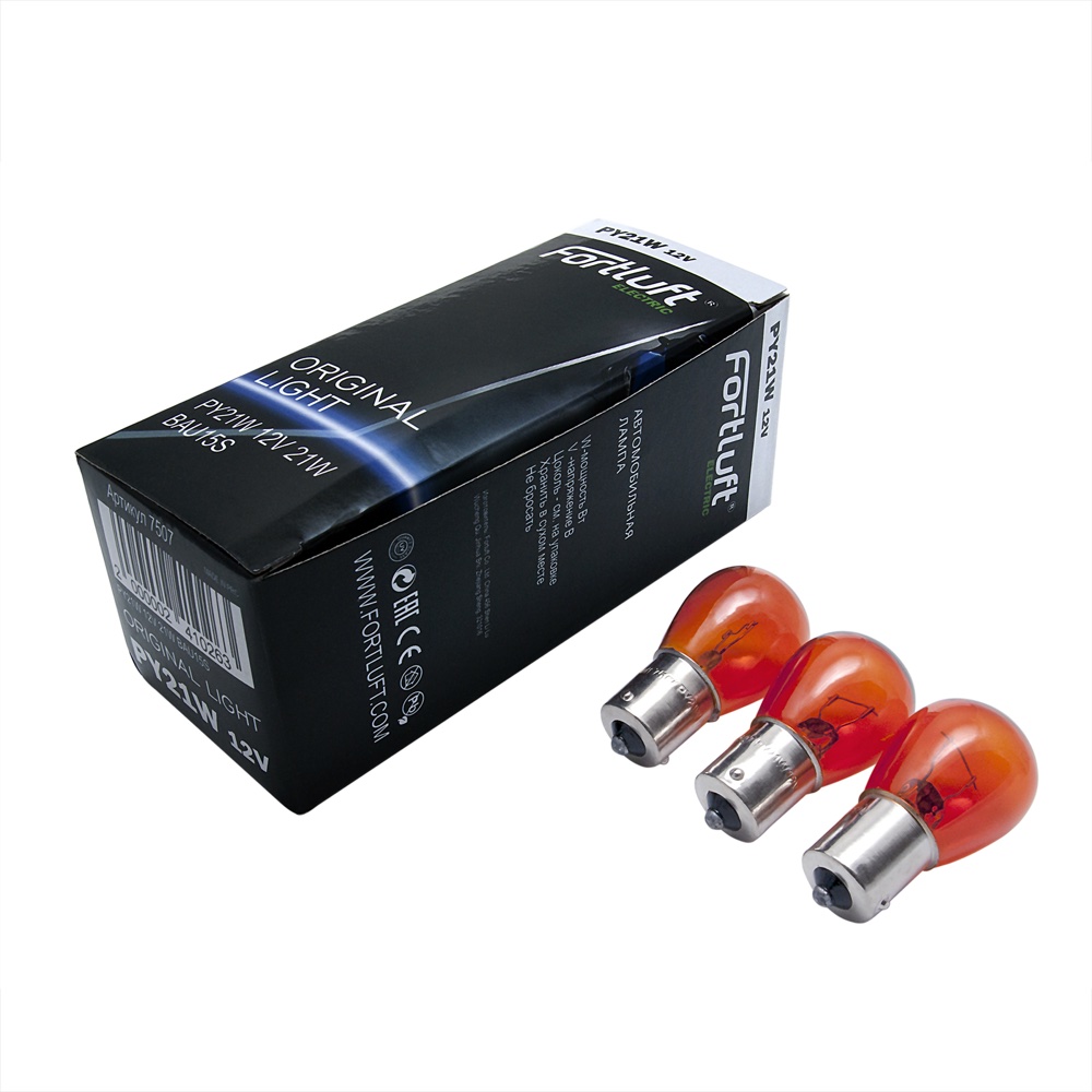 Лампа желтая py21w 12V bau15s Original light [10шт] - Fortluft 7507-10