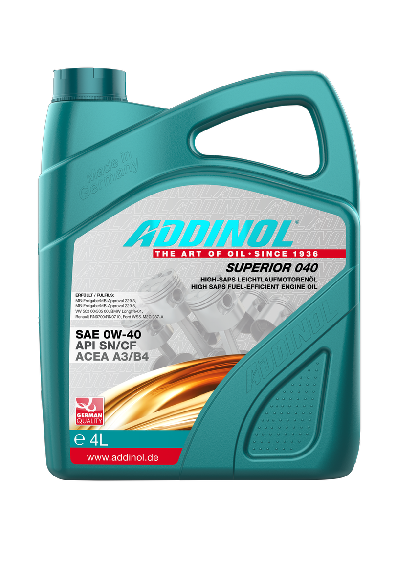 Масло моторное синтетическое Superior 0w-40 4л - Addinol 4014766251015