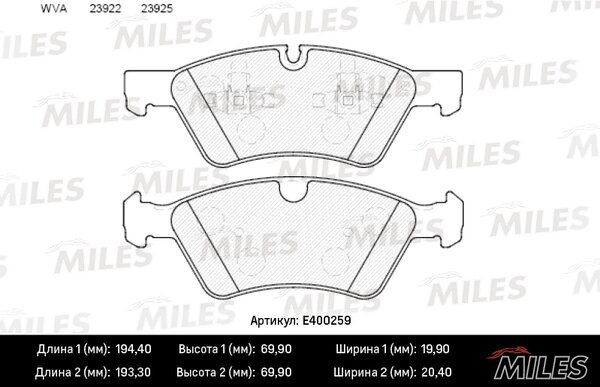 Колодки тормозные mercedes w164 (ml)/x164 (gl)/w211/w251 04> передние - Miles E400259