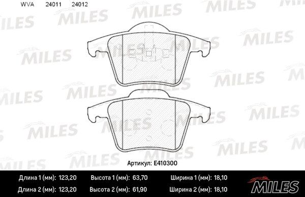 Колодки тормозные дисковые | перед | - Miles E410300