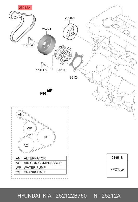 Приводной ремень грм l=90см - Hyundai/Kia 252122B760