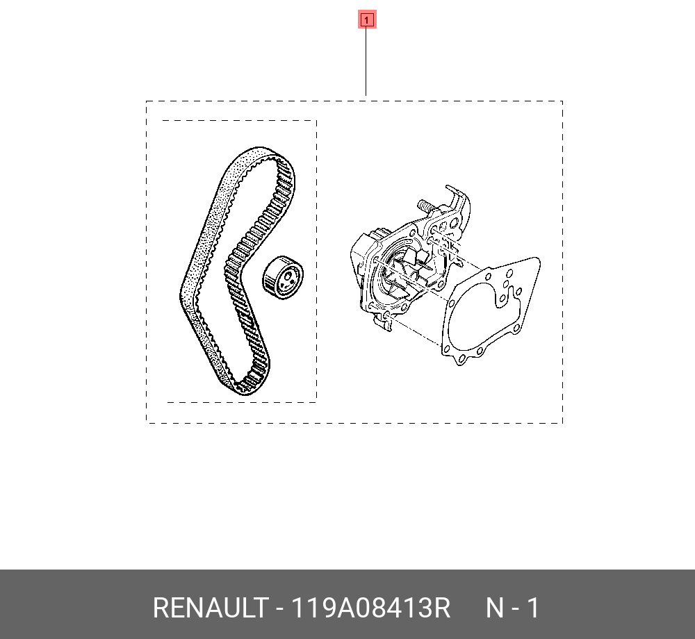 Комп ремень грм+ролик+вод помпа - Renault 119A08413R