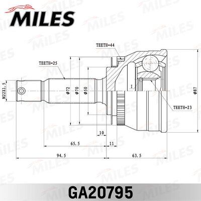 Шрус hyundai matrix 01- 1,5 CRDi (abs ) нар. - Miles GA20795