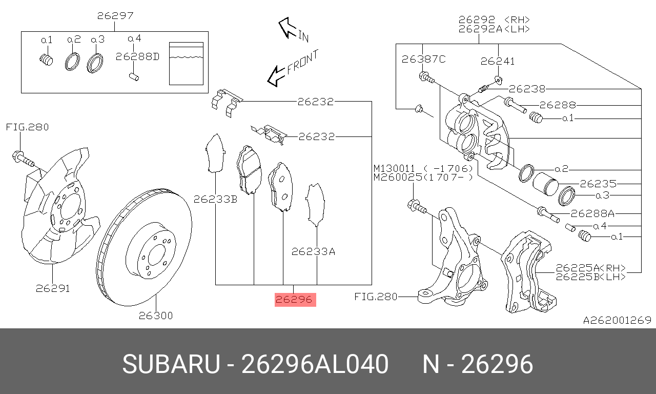Колодки тормозные передние  pad kit f | перед | - Subaru 26296AL040