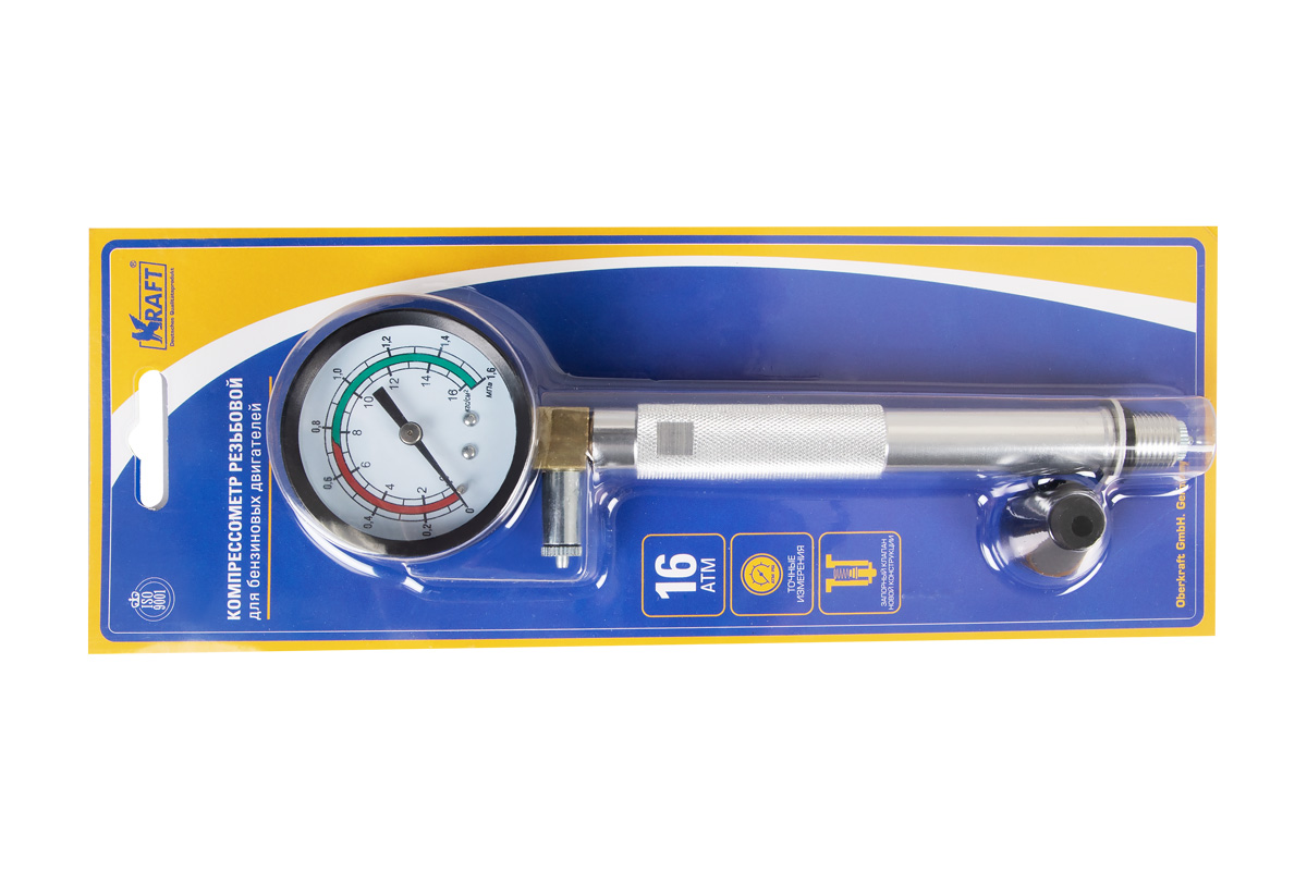 Компрессометр 16 Атм., резьбовой для бензиновых двигателей - KRAFT KT 831014