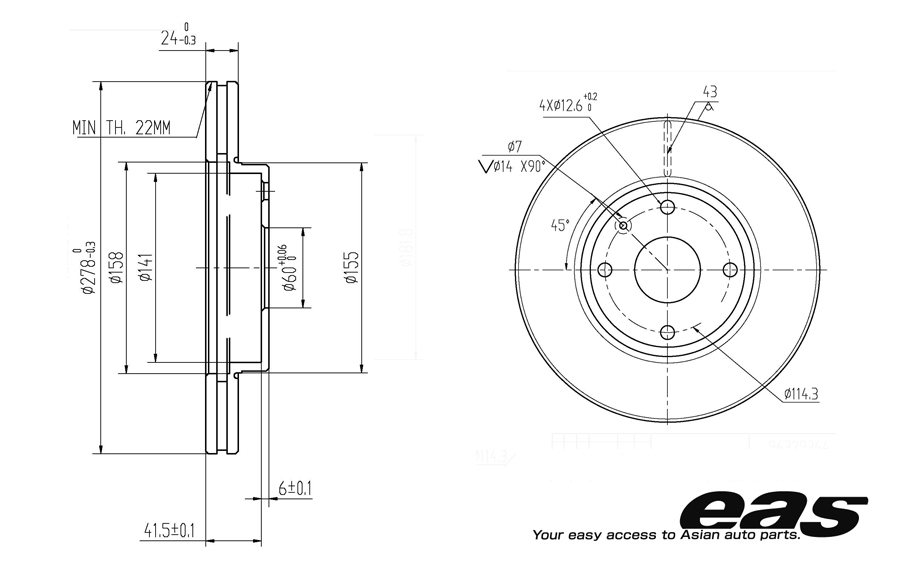 Диск тормозной передний - EAS EBD27002