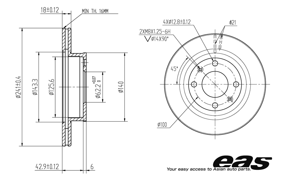 Диск тормозной передний - EAS EBD10048