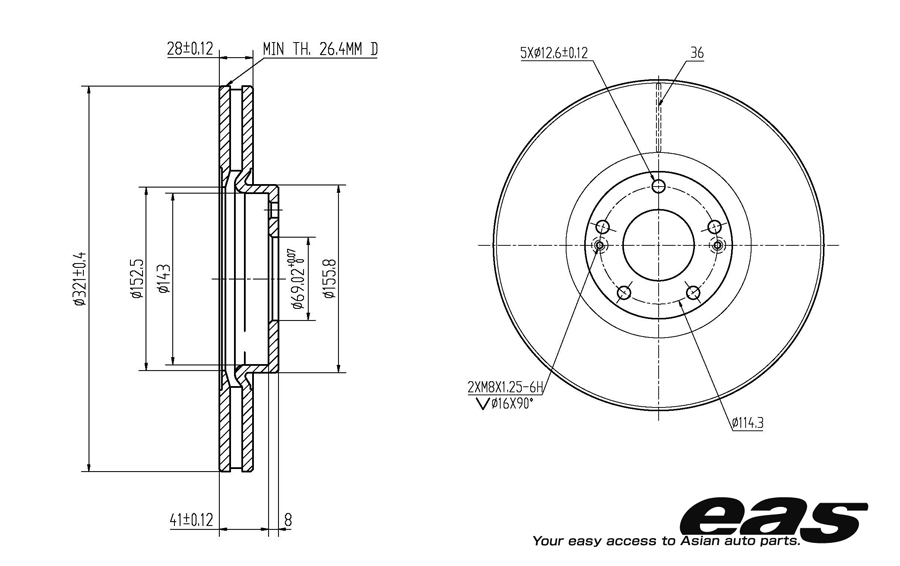 Диск тормозной передний - EAS EBD10036