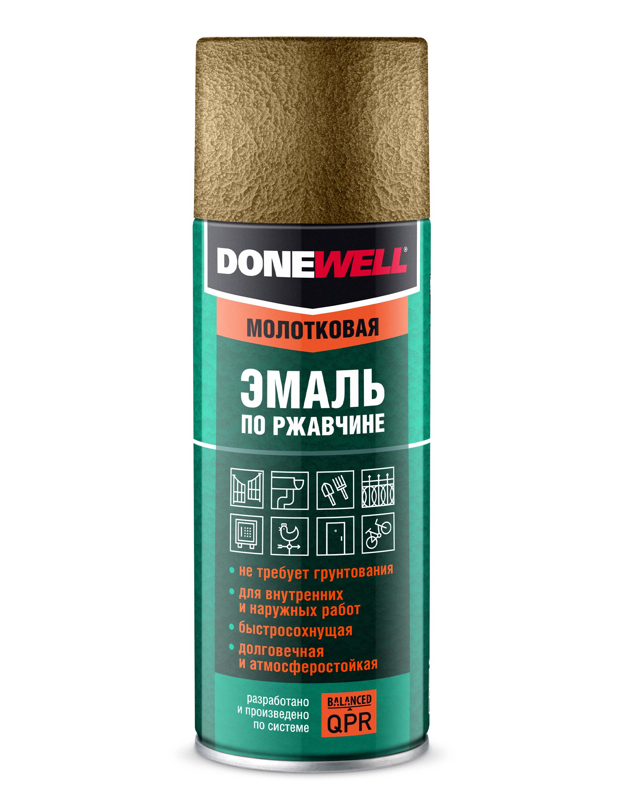 Эмаль по ржавчине молотковая Чёрно-бронзовая 520 мл - DONEWELL DW-3009