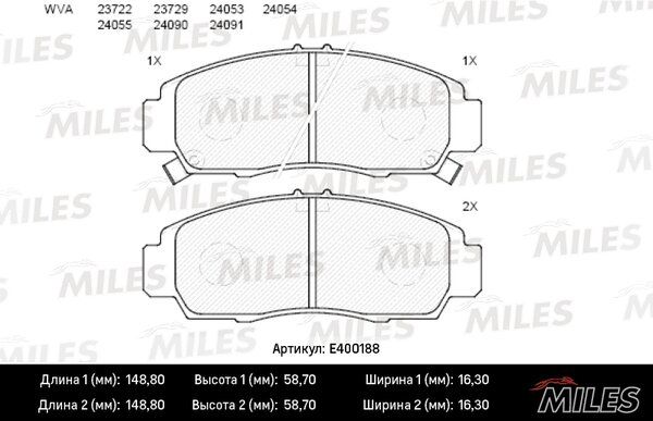 Колодки тормозные honda civic 01-05/fr-v 1.7-2.2 05-/stream 1.7/2.0 01- передние - Miles E400188