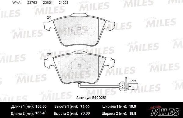 Колодки тормозные передние + датчик abs, audi a6/allroad 04> ( Смесь Low-Metallic, ISO 9001 ). - Miles E400281