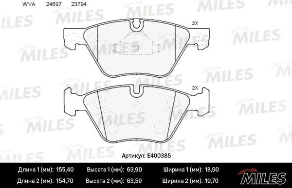 Колодки тормозные BMW 5 f10/f11 2.0-3.0 10- передние - Miles E400385
