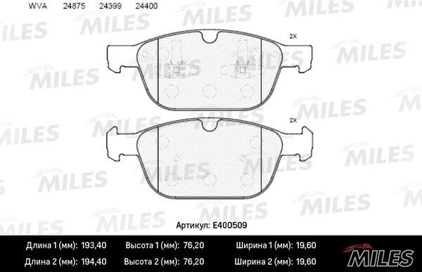 Колодки тормозные volvo XC 60 2008/05-2017(code-re04)/ xc90 2002/10-2014/12- передни - Miles E400509