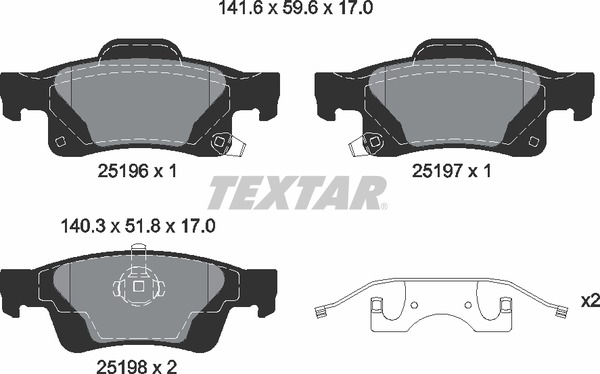 Колодки тормозные дисковые с противошумной пластиной Q+ | зад | - Textar 2519603