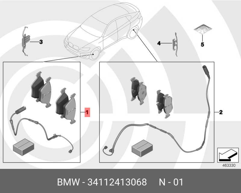 К-Т торм.колод.с датч.износа торм.накл. | перед | - BMW 34112413068