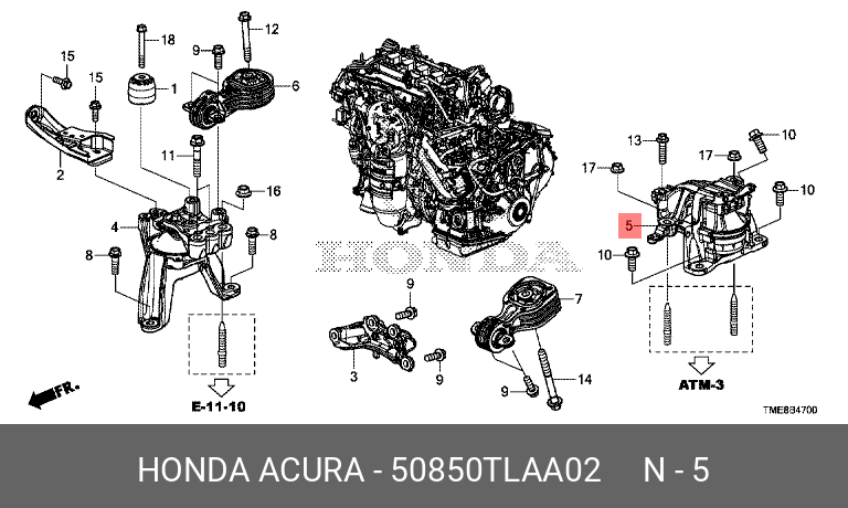 Подушка двигателя - Honda 50850-TLA-A02