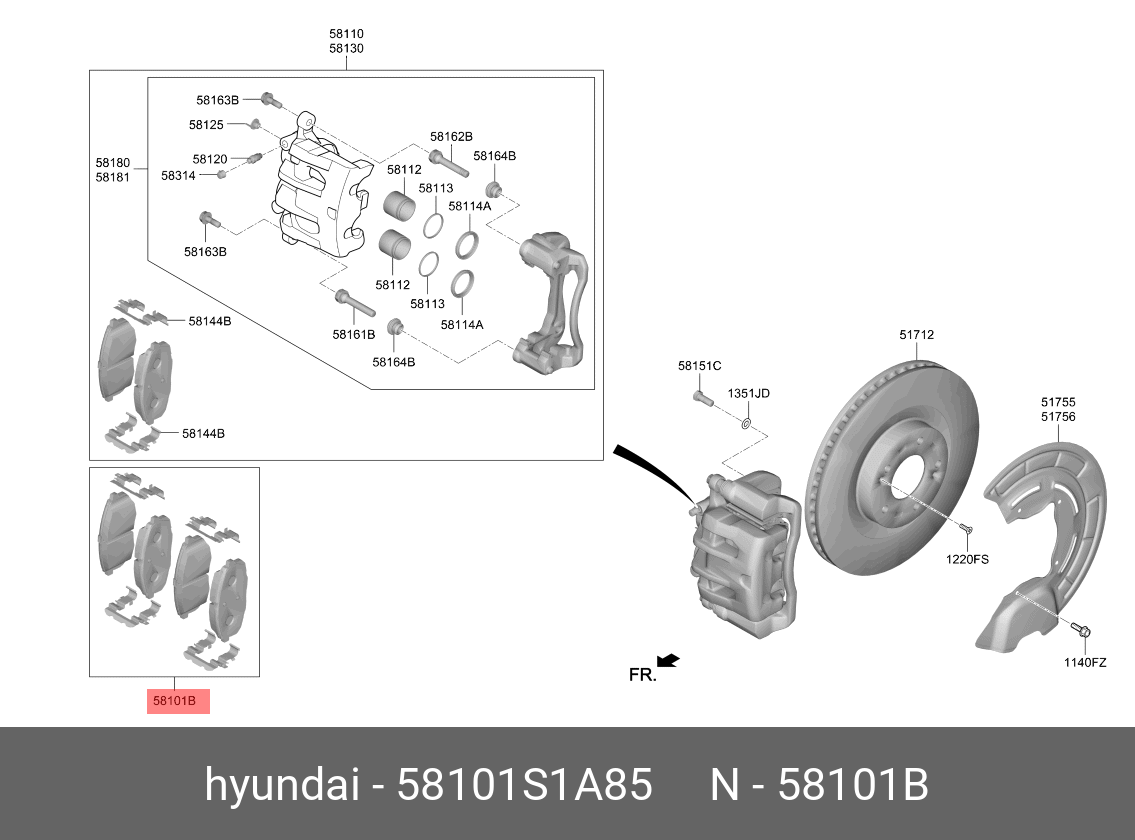 Тормозные колодки передние 18// h PAD kit-front disc brake | перед | - Hyundai/Kia 58101S1A85