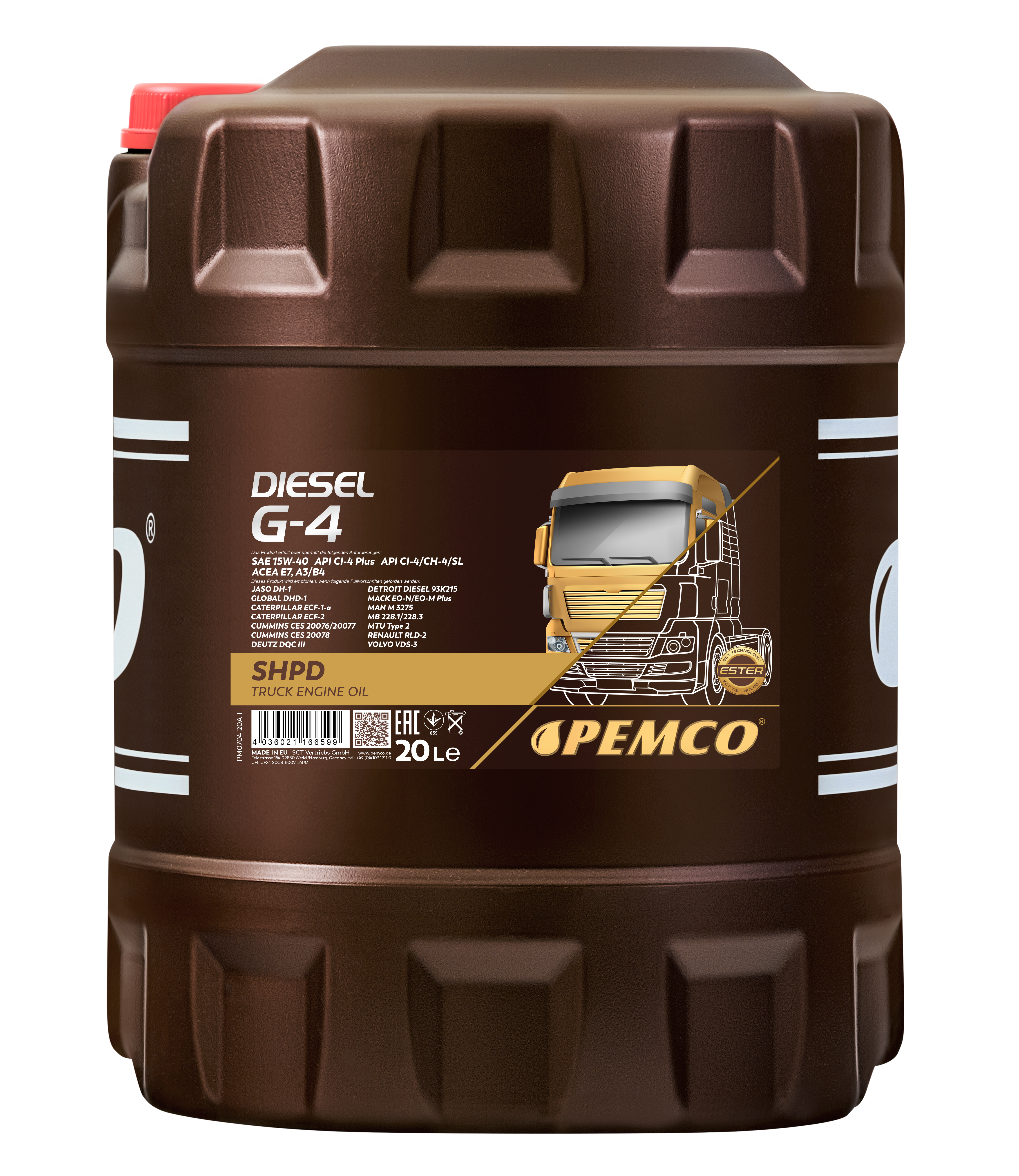 15w-40 Diesel G-4 shpd ci-4/ch-4/sl/ci-4 Plus 20л (полусинт. мотор. масло) HCV - PEMCO PM0704-20